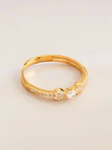 Kushal's Fashion Jewellery 92.5 Pure Silver Gold-Plated Stone Studded Finger Ring