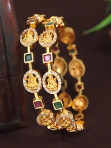 SGA FASHION Set Of 2 Gold-Plated American Diamonds Studded Bangles