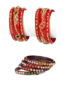 Somil Fashionable Glass Bangles/Kada Set Combo of 2 With Colorful Chips & Beads,Pack Of 10