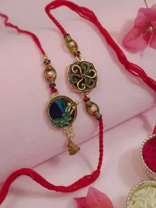 I Jewels Designer Set O f 2Classic Hanging Bhaiya Bhabhi Lumba Rakhi Bracelet