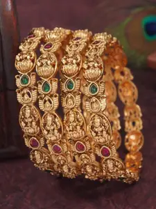 SGA FASHION Set Of 4 Gold-Plated Stones Studded Bangles