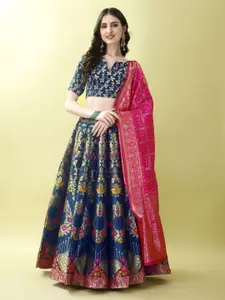 LADY SHOPI Floral Woven Design Ready to Wear Lehenga & Unstitched Blouse With Dupatta