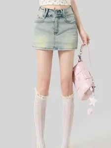 StyleCast Pure Cotton A-Line Mini Straight Hem Skirt