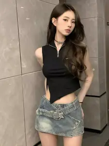 StyleCast Pure Cotton A-Line Mini Straight Hem Skirt