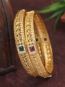 SGA FASHION Set Of 2 Gold-Plated American Diamond Studded Bangles