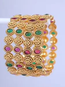 SGA FASHION Set Of 4 Gold-Plated AD-Studded Matte Polished Bangles