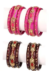 Somil Stylish Glass Fashion Bangles Combo Of 2 Set, Pink & Mahroon