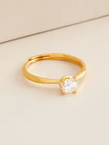 Kushal's Fashion Jewellery Gold-Plated Stones Studded 92.5 Pure Silver Finger Ring