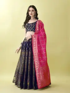 LADY SHOPI Floral Woven Design Ready to Wear Lehenga & Unstitched Blouse With Dupatta