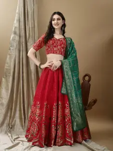 LADY SHOPI Floral Woven Design Ready to Wear Lehenga & Unstitched Blouse With Dupatta