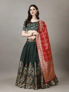 LADY SHOPI Floral Printed Ready to Wear Art Silk Lehenga With Unstitched Blouse & Dupatta