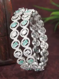 SGA FASHION Set Of 2 Silver-Plated American Diamond StuddedBangle