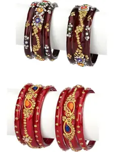 Somil Stylish Glass Fashion Bangles/Kadas Combo Of 2 Set, Mahroon & Red