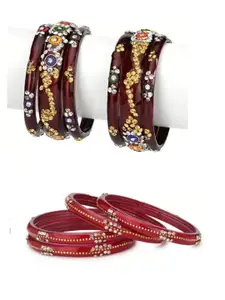 Somil Fashionable Glass Bangles/Kada With Colorful Chips & Beads, Pack Of 10