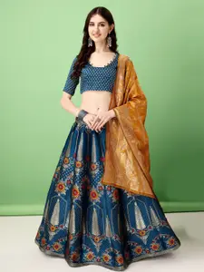LADY SHOPI Floral Printed Ready to Wear Art Silk Lehenga With Unstitched Blouse & Dupatta