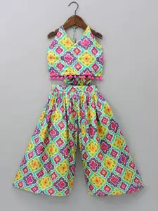 SHAHUDI DESIGNER Girls Printed Halter Neck Top With Palazzo