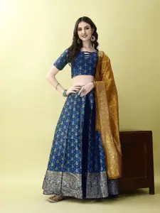 LADY SHOPI Floral Woven Design Ready to Wear Lehenga & Unstitched Blouse With Dupatta