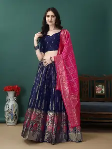 LADY SHOPI Floral Woven Design Ready to Wear Lehenga & Unstitched Blouse With Dupatta