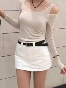 StyleCast Pure Cotton A-Line Mini Straight Hem Skirt