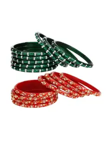 Somil Set of 2 Stylish Glass Bangles/Kadas Daily Elegance, Green, Red