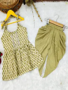 Shoryam Fashion Girls Ethnic Motifs Printed Top with Dhoti Pants