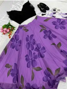 F Plus Fashion Girls Floral Printed Net Semi-Stitched Lehenga With Choli