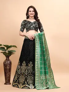 JULEE Floral Woven Design Ready to Wear Lehenga & Unstitched Blouse With Dupatta