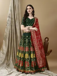 LADY SHOPI Floral Woven Design Ready to Wear Lehenga & Unstitched Blouse With Dupatta