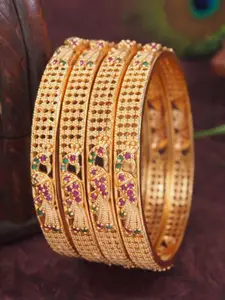 SGA FASHION Set Of 4 Gold-Plated American Diamond-Studded Bangles