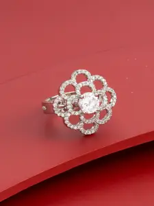 Kushal's Fashion Jewellery White Rhodium-Plated Party Zircon Finger Ring