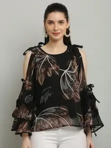 Raabta Fashion Women Floral Print Cold-Shoulder Sleeves Georgette Regular Top