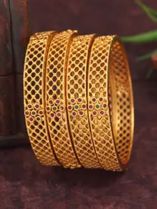 SGA FASHION Set Of 4 Gold-Plated Stones Studded Bangles