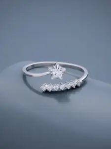 Kushal's Fashion Jewellery 92.5 Pure Silver Rhodium-Plated Stone Studded Finger Ring