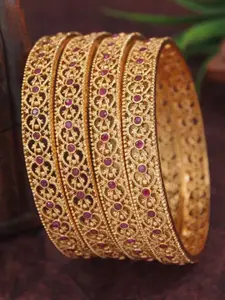 SGA FASHION KARATCART Set Of 4 Gold-Plated Pearl-Studded Bangles