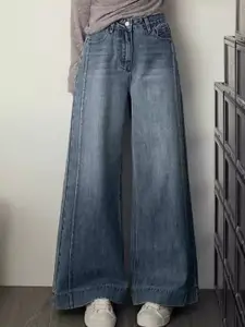 StyleCast Women Comfort Cotton Wide Leg High-Rise Light Fade Acid Wash Stretchable Jeans