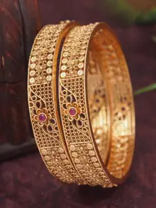 SGA FASHION 2-Pcs Gold-Plated American Diamond-Studded Bangles