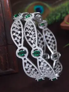 SGA FASHION Set Of 2 Silver Plated American Diamond Studded Bangles