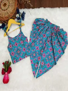 Shoryam Fashion Girls Ethnic Motifs Printed Regular Mukaish Top with Dhoti Pants