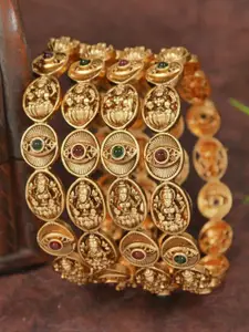 SGA FASHION Set Of 4 Gold-Plated Stone-Studded Laxmidevi Bangles