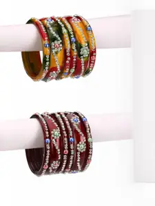Somil Stylish Fashion Glass Bangles/Kadas  Perfect For Celebrations, Festive Occasions, And Marriage Parties, Combo Of 2 Set, Multicolor & Mahroon