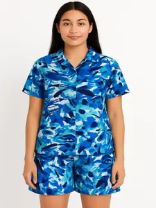 GAB Abstract Printed Pure Cotton Shirt Collar Neck Shirt With Shorts Co-Ords