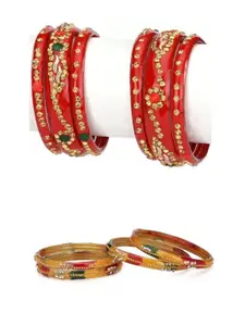 Somil Fashionable Glass Bangles/Kada Set With Colorful Chips & Beads - Pack Of 10