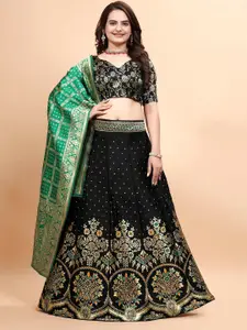 LADY SHOPI Art Silk Jacquard Ready to Wear Lehenga & Unstitched Blouse With Dupatta