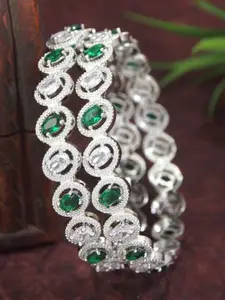 SGA FASHION Set Of 2 Silver-Plated Stone-Studded Bangles