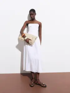 MANGO Ruched Bandeau Midi Dress