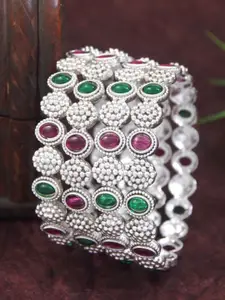 SGA FASHION Set Of 4 Sliver-Plated Stones Studded Bangles