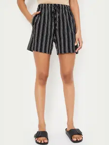 max Women Striped Regular Fit Mid-Rise Cotton Shorts