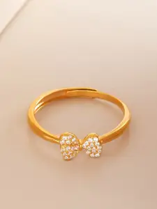 Kushal's Fashion Jewellery 92.5 Pure Silver Gold-Plated Stone Studded Finger Ring