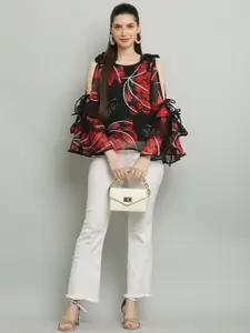 Raabta Fashion Women Floral Printed Tie-Ups Details Bell Sleeve Top