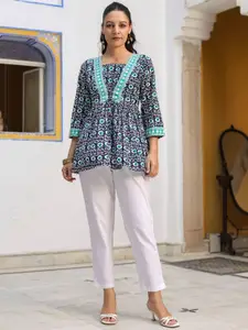 Rain & Rainbow Women Printed Pure Cotton Peplum Top